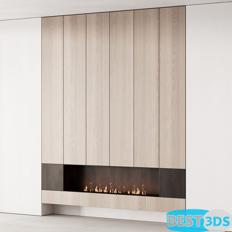 Kit mural décoratif avec cheminée minimaliste bois/métal