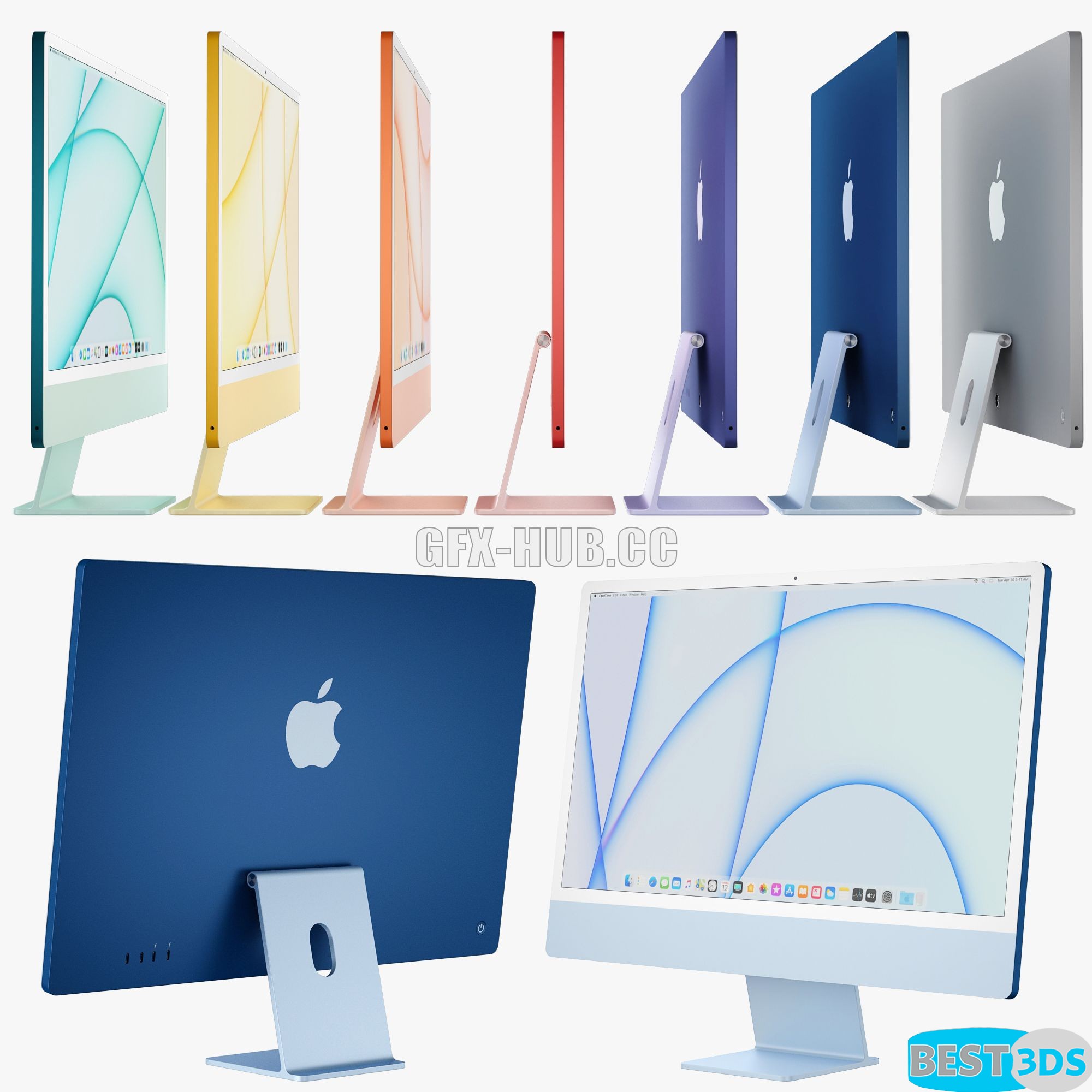 Modèle 3D de Apple iMac 24 inch All Colors