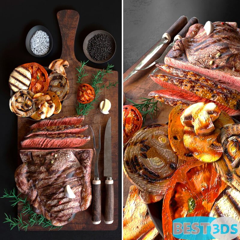 Viande rôtie avec légumes grillés et épices