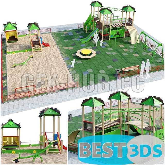 Aire de jeux avec grand bac à sable
