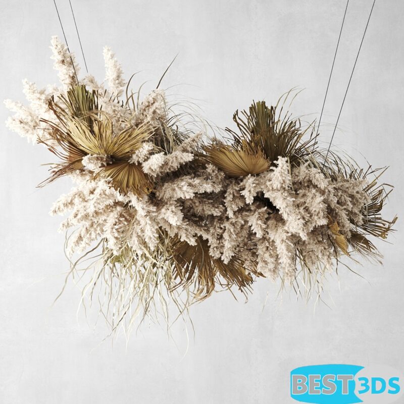 Modèle 3D de Pendant Decor Pampas Grass And Dried Palm Leaves