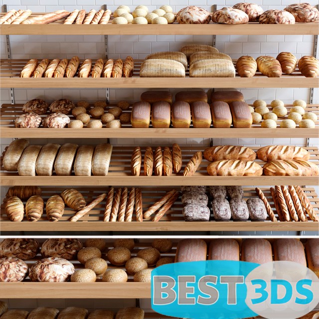 Présentoir boulangerie avec pains et viennoiseries