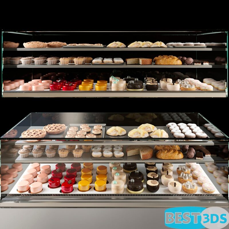 Vitrine de pâtisserie avec gâteaux et douceurs