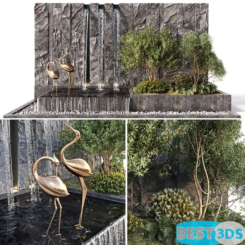 Modèle 3D de Mur végétalisé avec oiseaux
