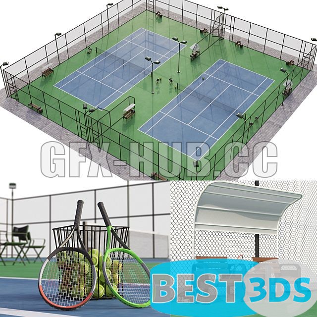 Terrain de tennis (raquettes et balles)