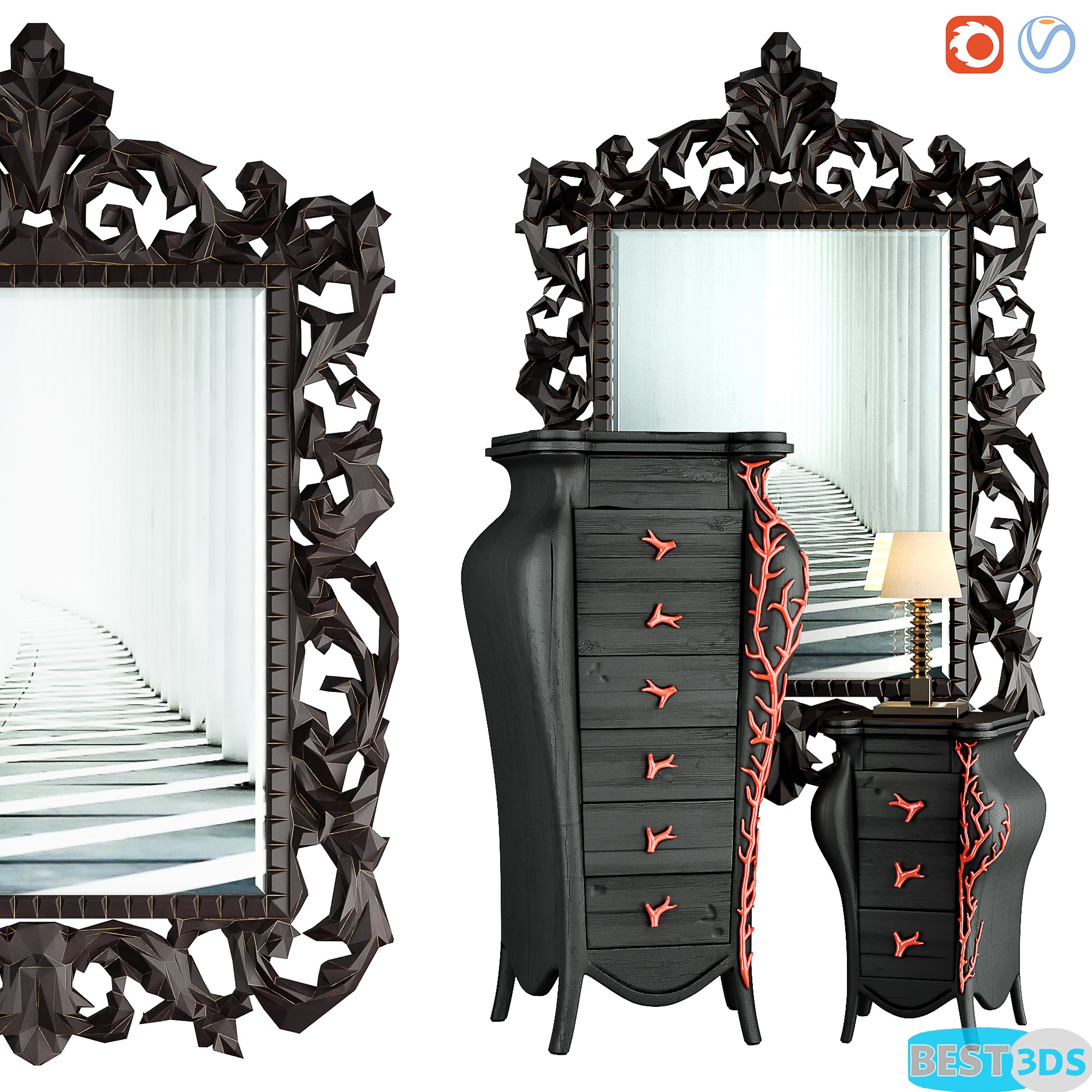 Console miroir baroque Corallo
