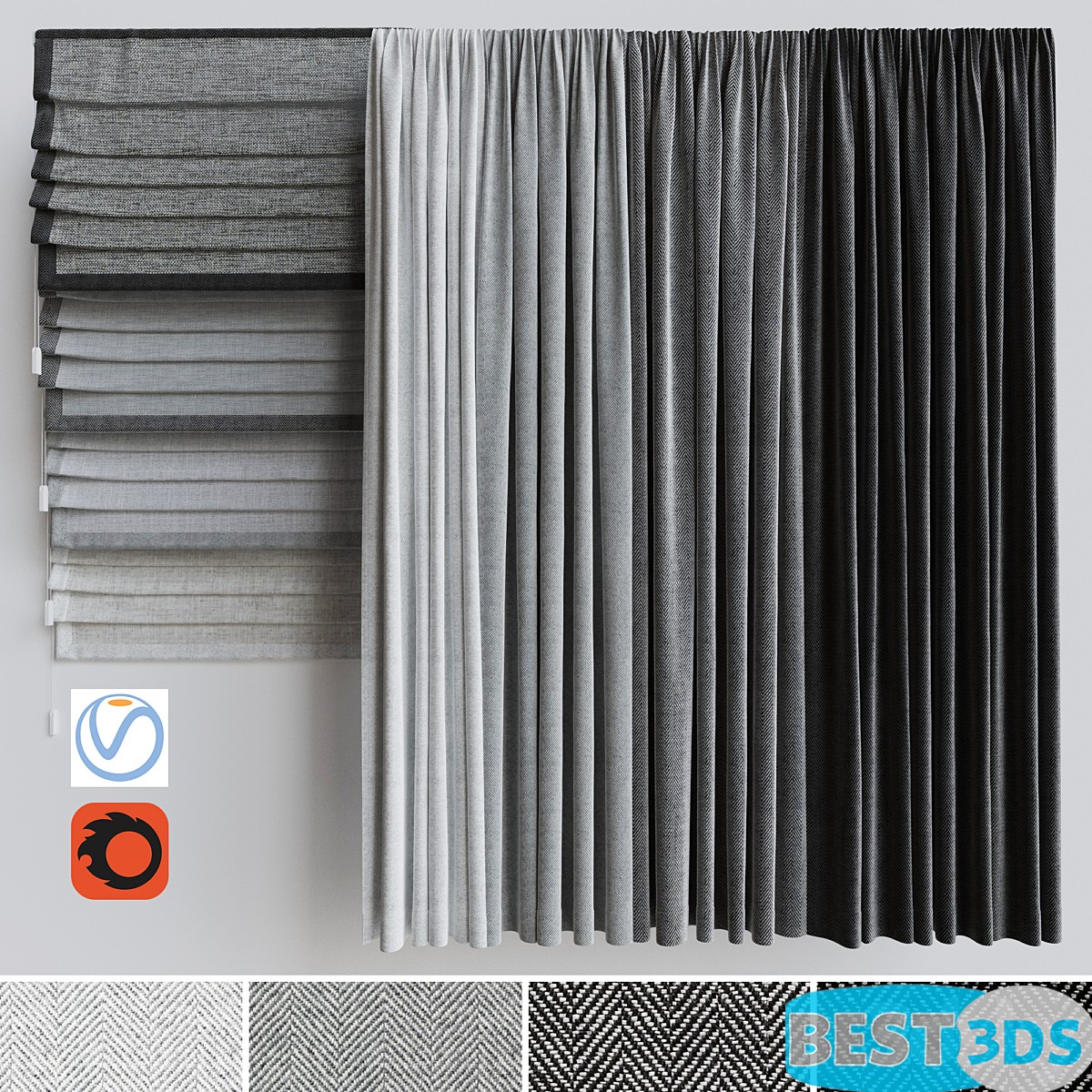 Ensemble de rideaux et rideaux romains gris