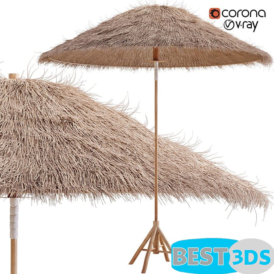 Parasol en bambou avec toit en feuille de bananier