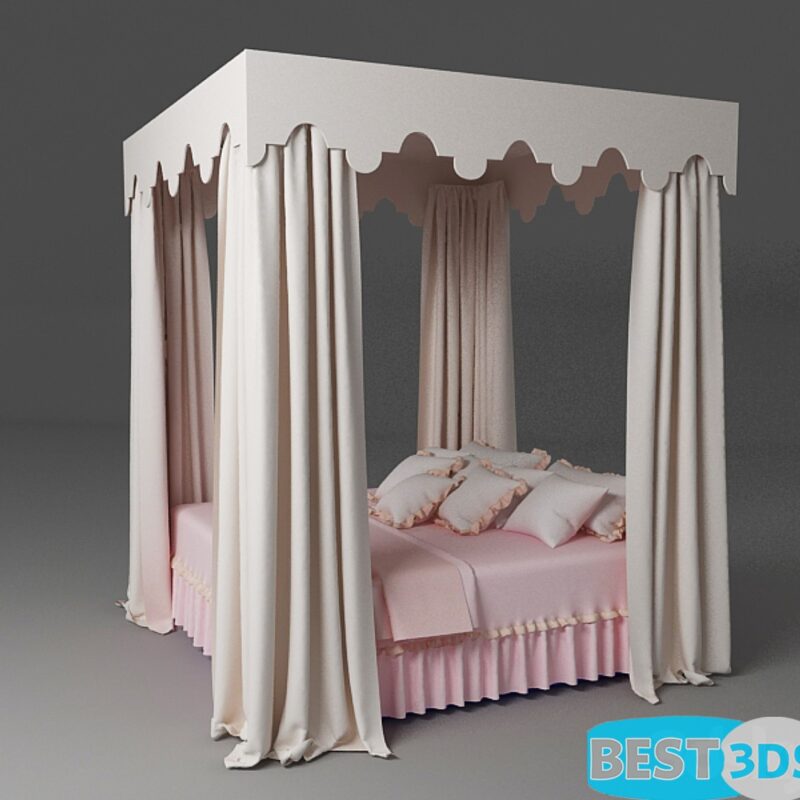 Bed with a rectangular canopy - Modèle 3D Optimisé