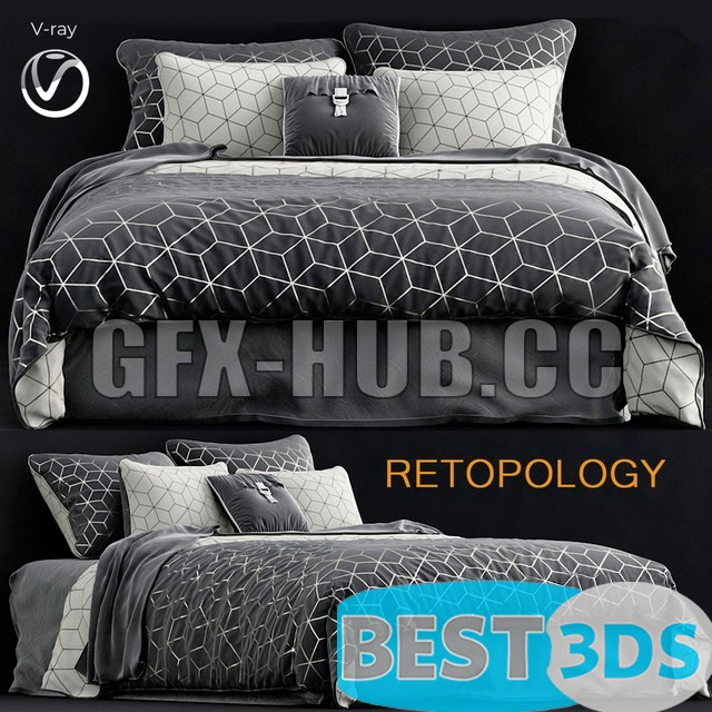 Bedding Charcoal Sine Quilt Cover Set - Modèle 3D Optimisé