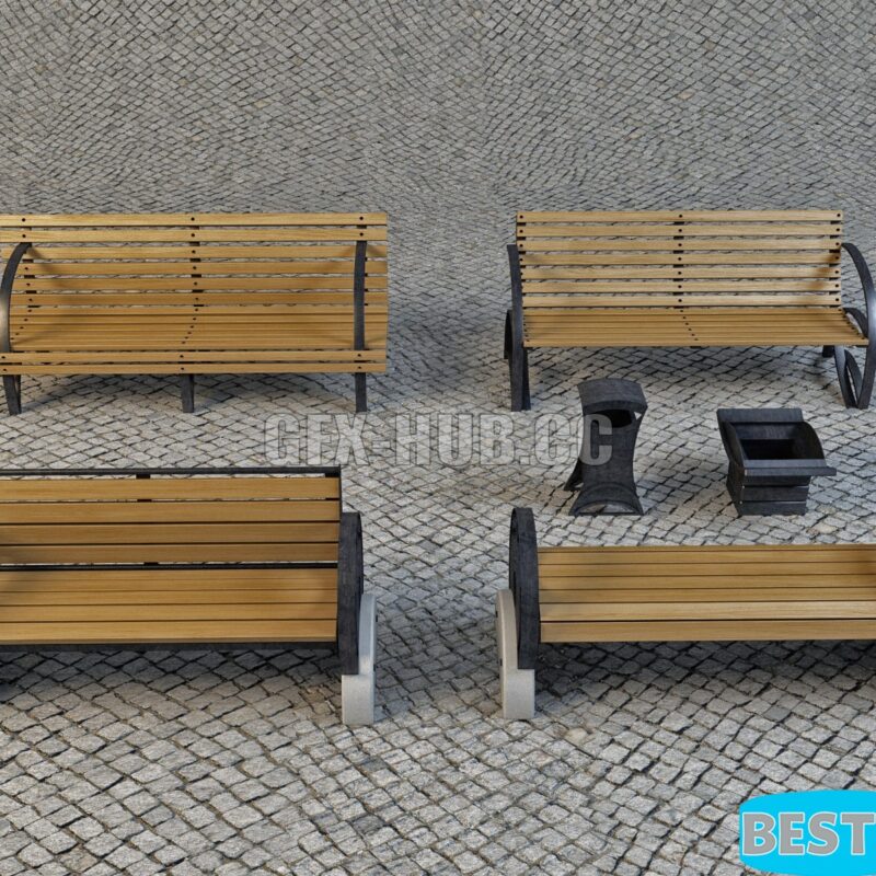 Bancs et corbeilles – lot de 4 modèles