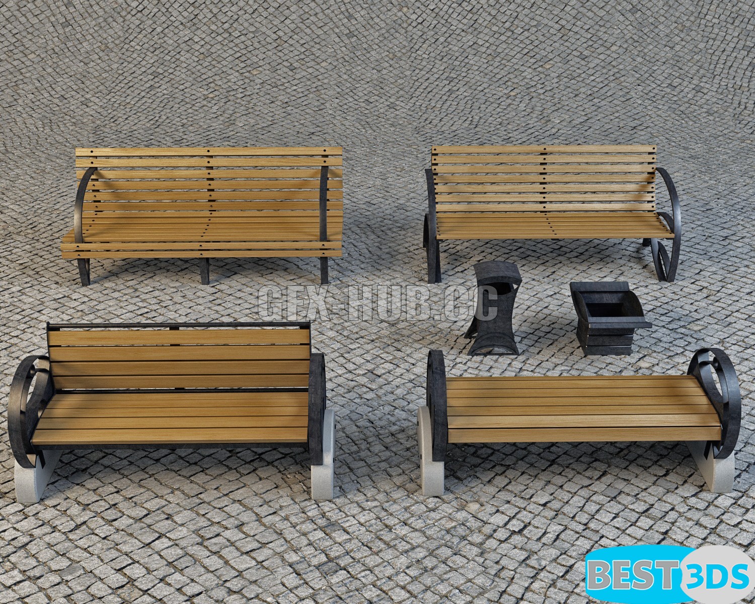 Bancs et corbeilles – lot de 4 modèles