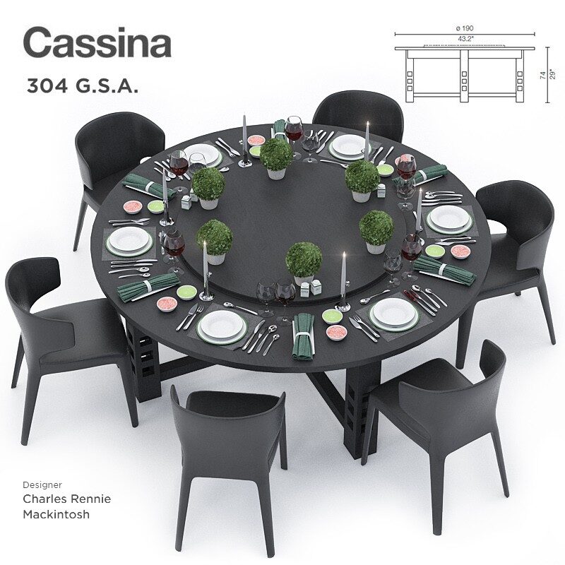 Cassina 304 GSA - Ensemble Table et Chaises Moderne