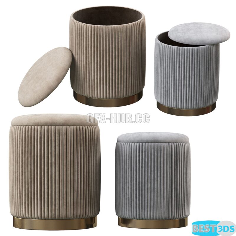 Modèle 3D - Channeled Gray Storage Ottomans Set of 2