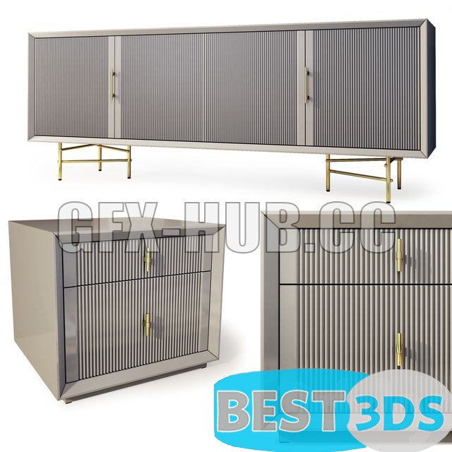 Ensemble Astoria – commode & chevet gris