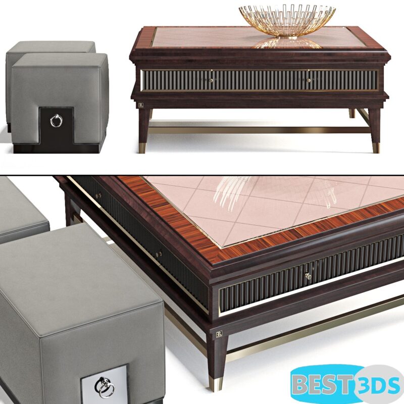 Table basse avec pouf assorti