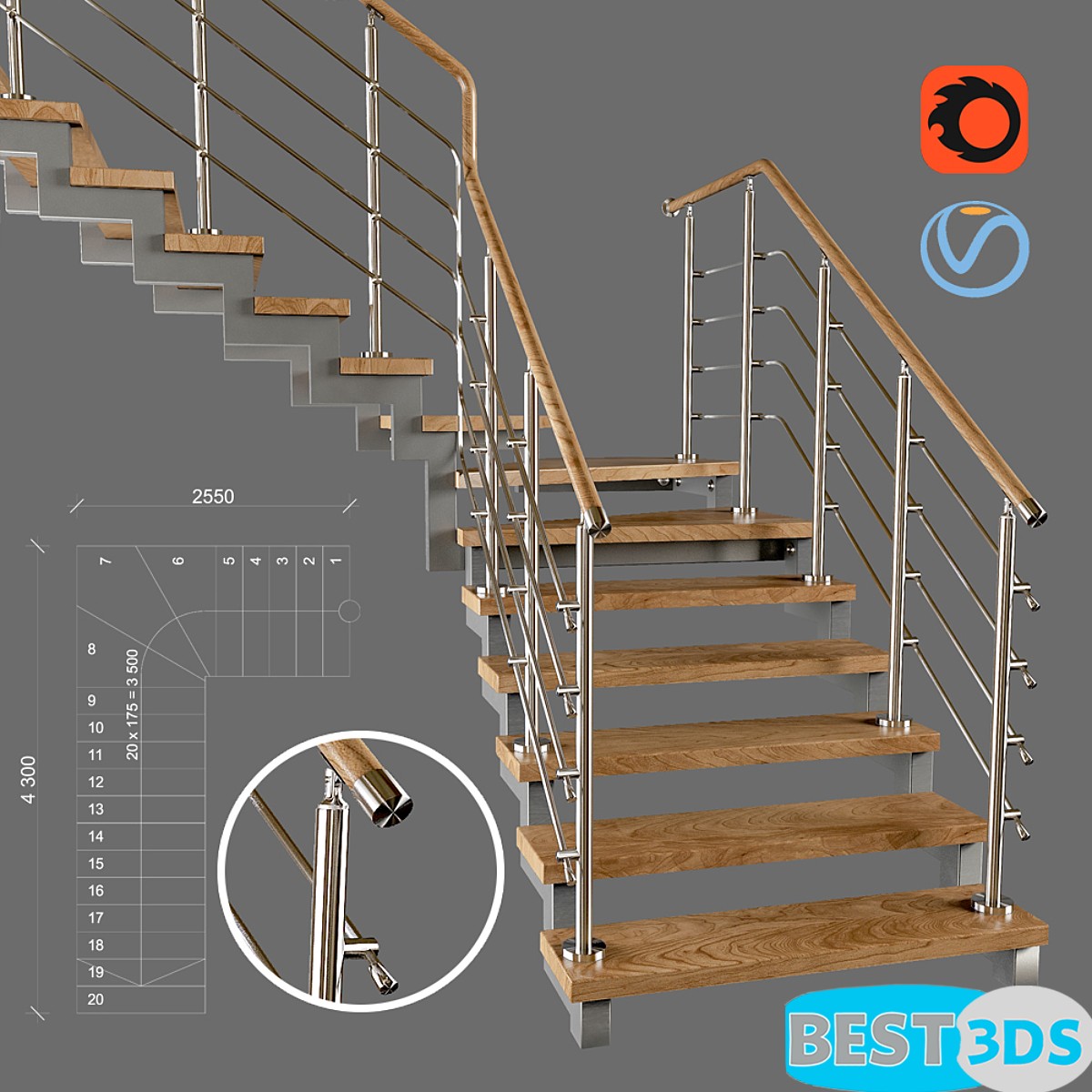 Escalier contemporain en angle à marches décalées