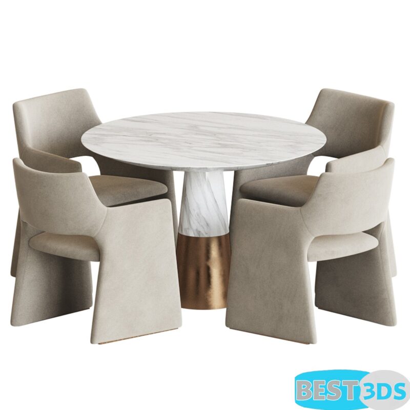 Modèle 3D Dining Set 89 with Foley Faux Mohair chair and Vex marble table