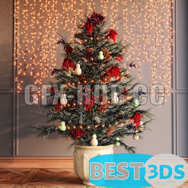 Modèle 3D de Festive Christmas Tree with garland