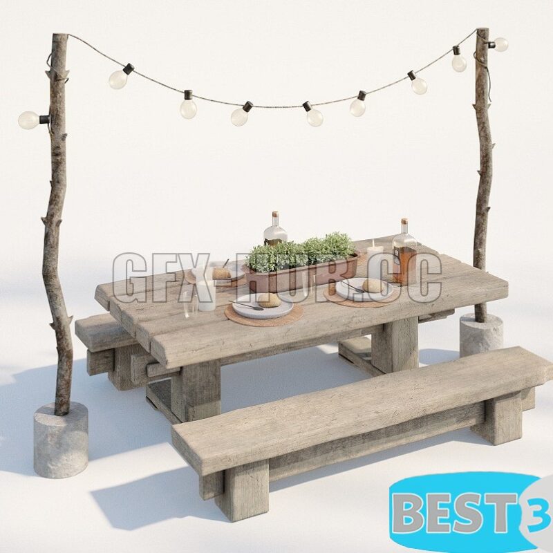 Modèle 3D Garden wooden furniture set