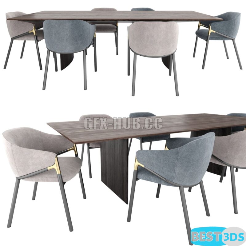 Modèle 3D Hammer Guest Chair and Minotti Linha Table