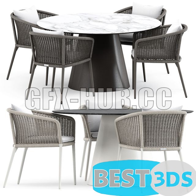 Modèle 3D Knot Armchair and Cone ii Dining Table