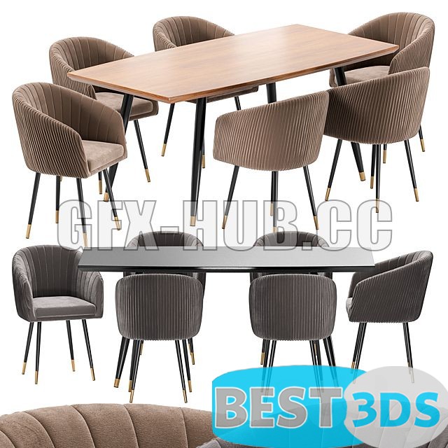 Modèle 3D LM 7305 Dining Chair and Curve Table