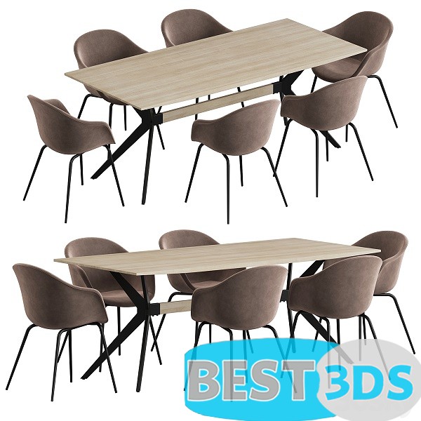 Modèle 3D La Forma Table Amethyst Gubi Bat Dining Set