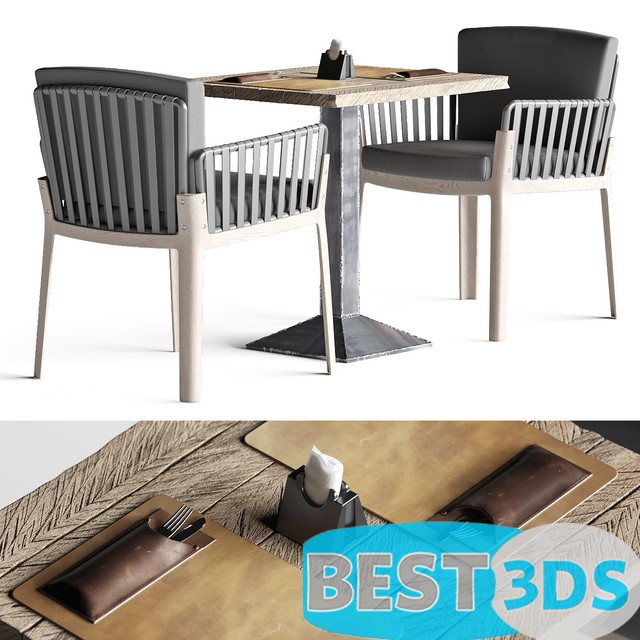 Modèle 3D Miami chair, welded table and table setting