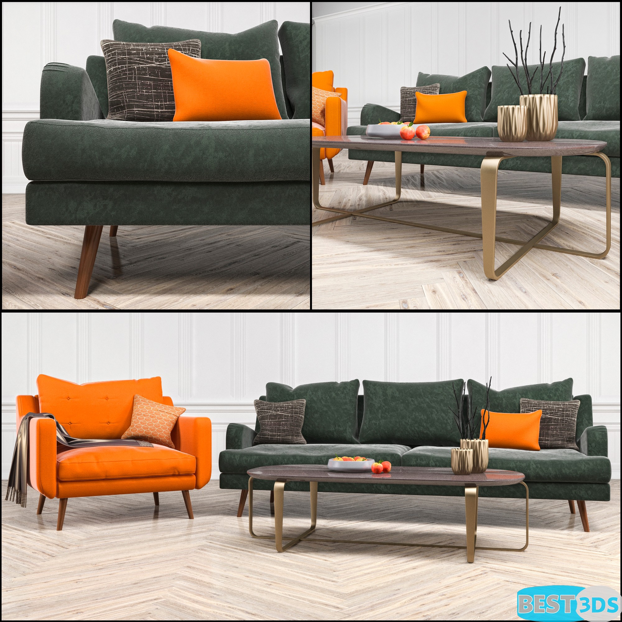 Ensemble canapé et fauteuil mid-century