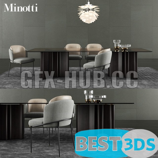 Modèle optimisé - Minotti Lou Dining Table & Fil Noir Dining Chair