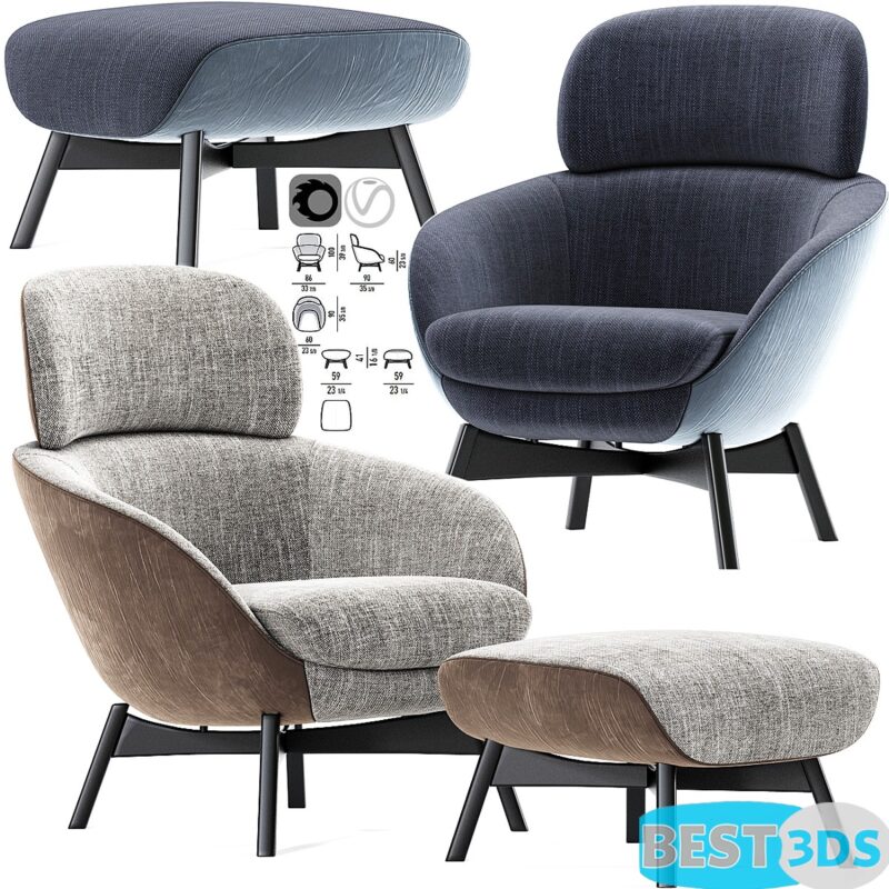 Minotti Russell Arm Chair With Pouf - Modèle Optimisé
