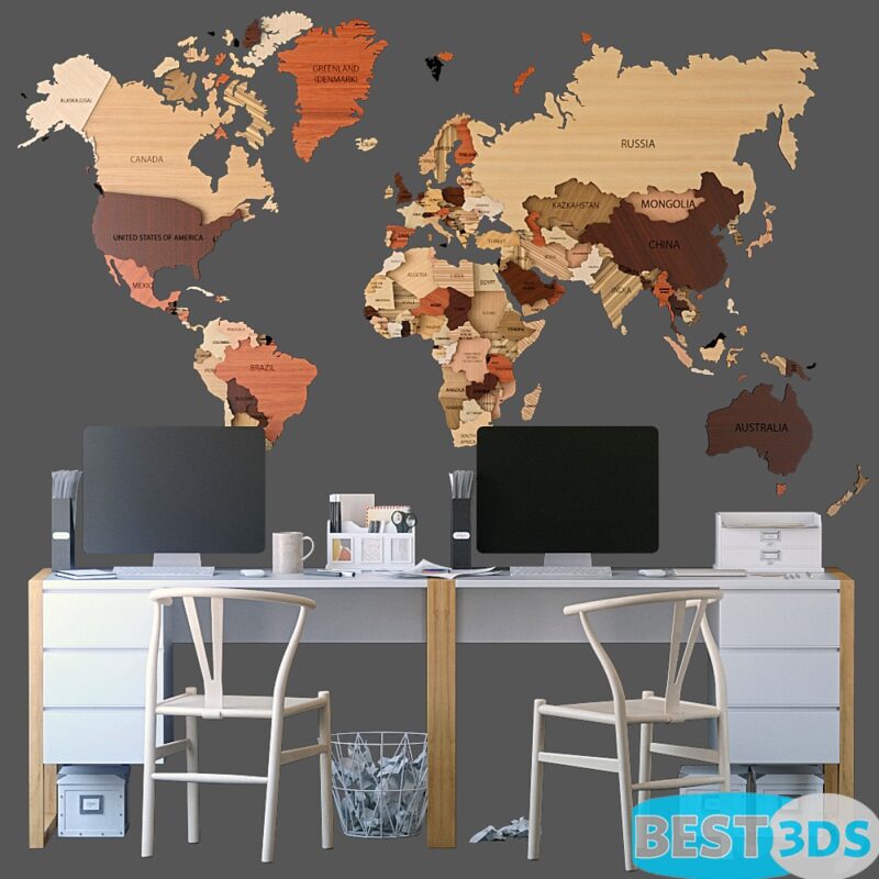 Bureau avec Carte du Monde Bois