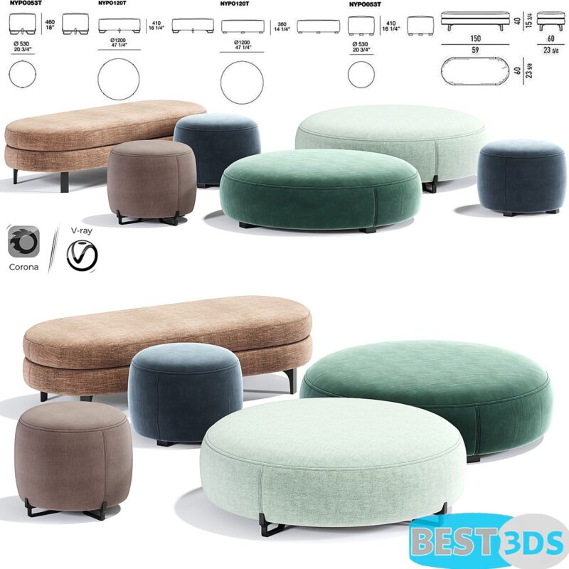 Poliform New York Pouf Round – Modèle 3D