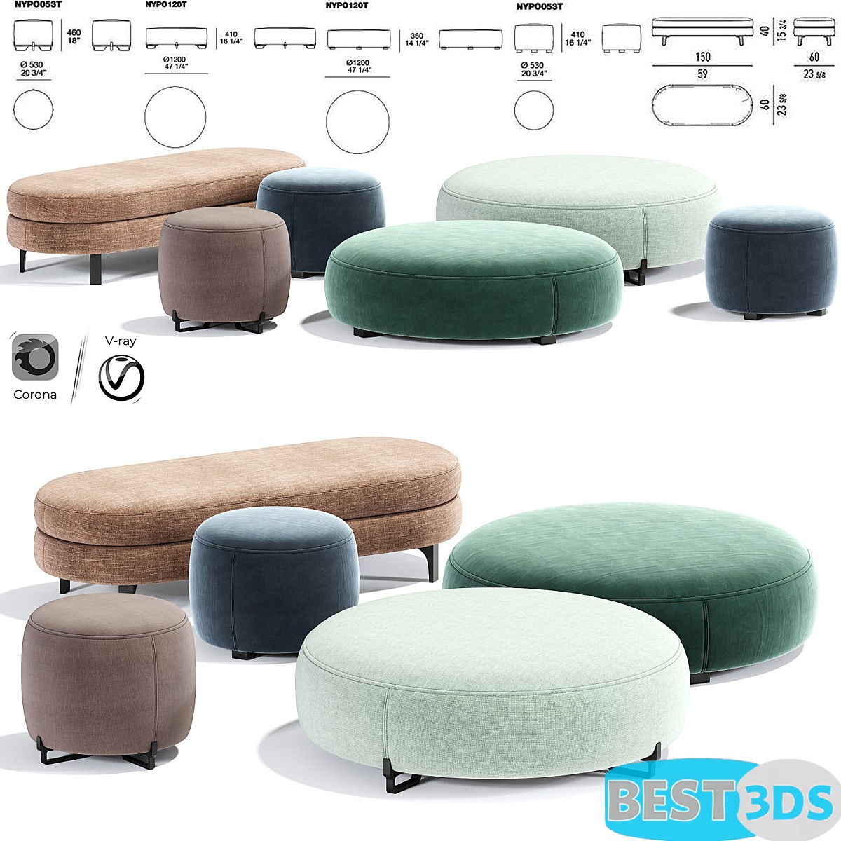 Poliform New York Pouf Round – Modèle 3D