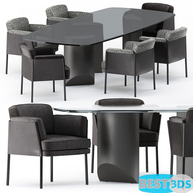 Modèle optimisé - SHELLEY DINING chair and WEDGE DINING Table by Minotti