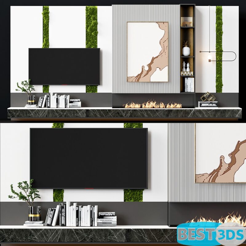 Mur TV Moderne 73 avec Cheminée