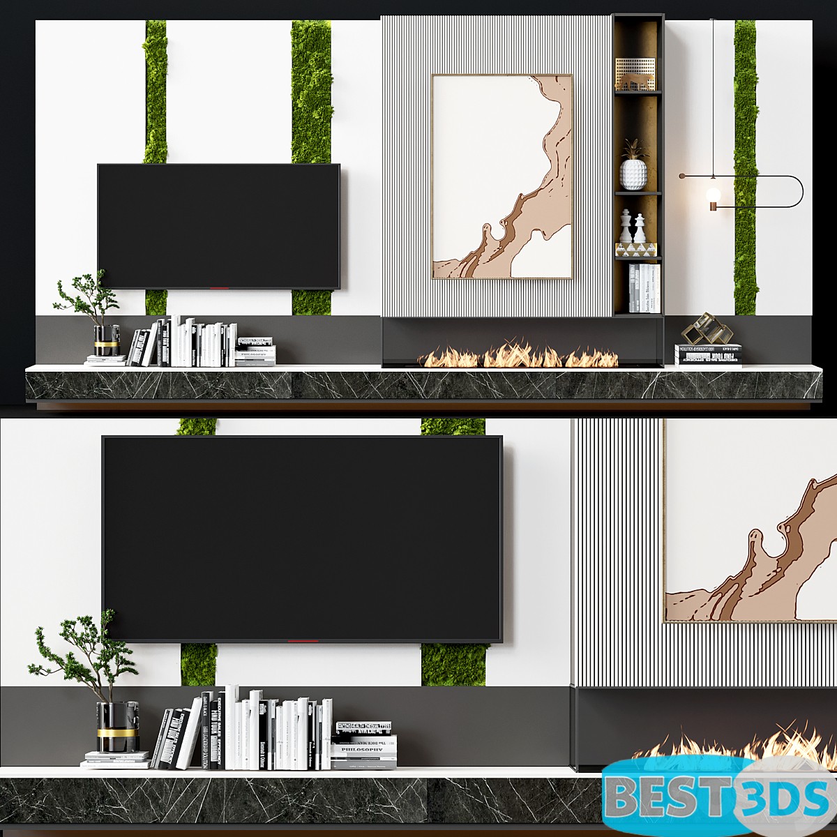 Mur TV Moderne 73 avec Cheminée