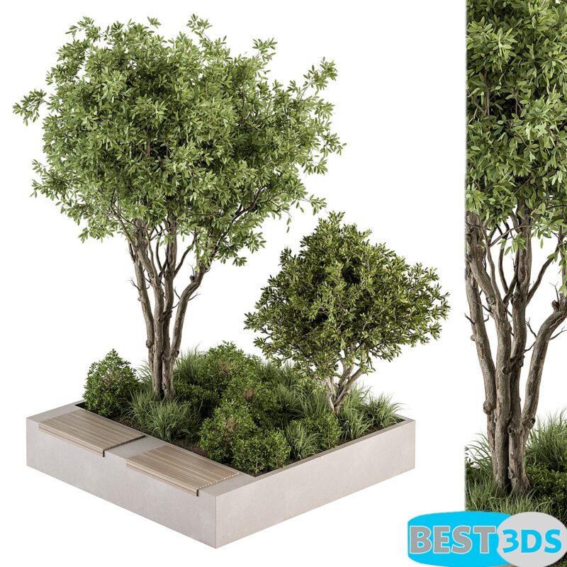 Banc urbain avec plantes 45
