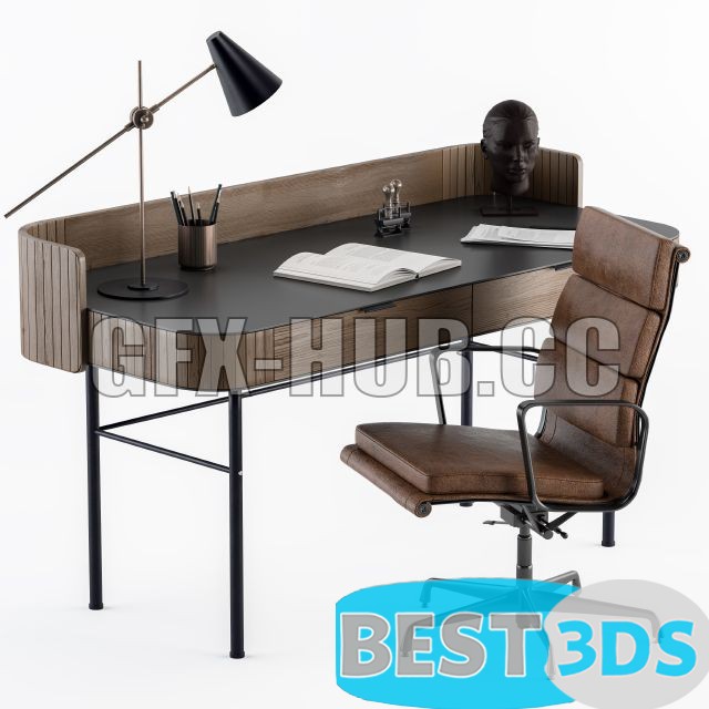 Bureau Bois Vintage + Fauteuil