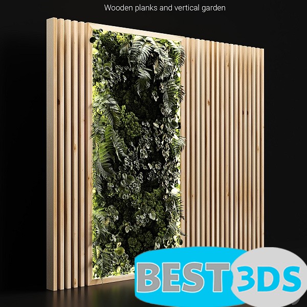 Lames en bois + jardin vertical