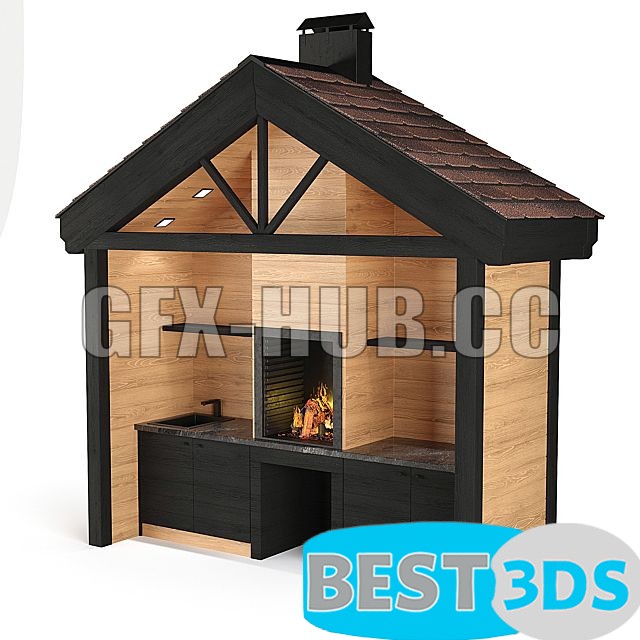 Cuisine d’été en bois avec barbecue