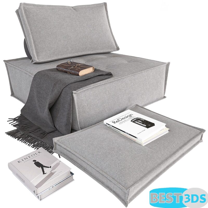 poufe and book set_01 – Modèle 3D
