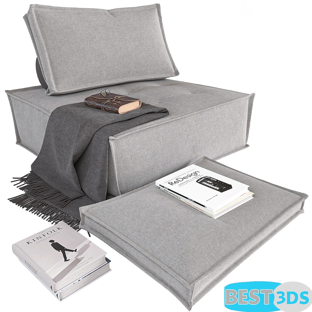 poufe and book set_01 – Modèle 3D
